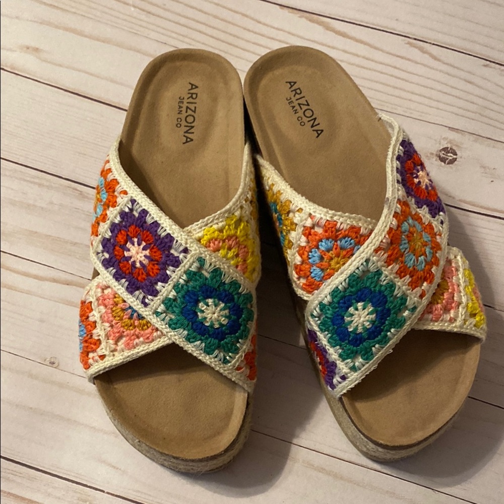Arizona Jean Company Colorful Crochet Sandals with Floral Design